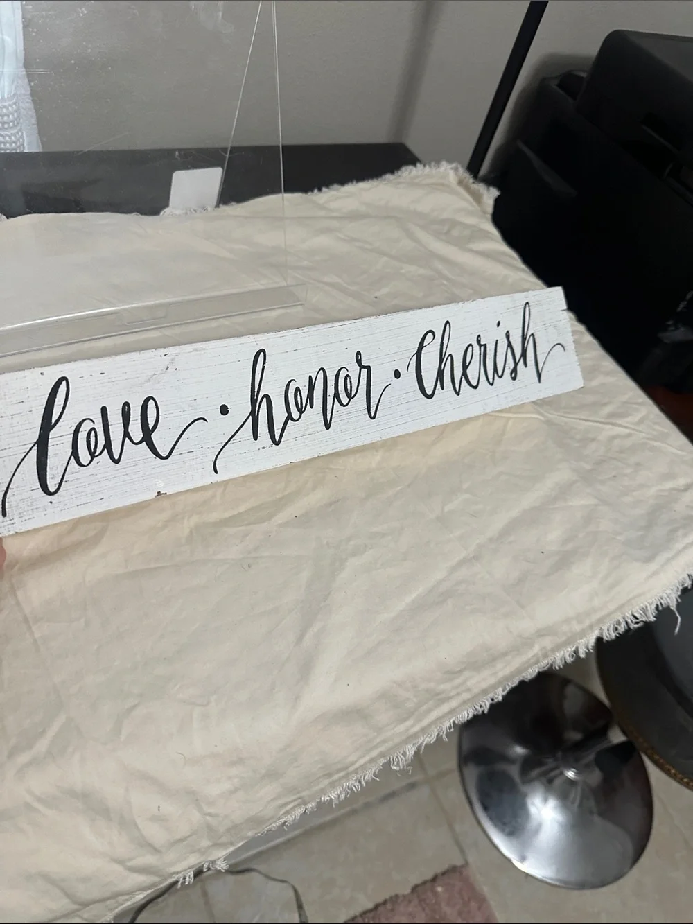 2 pc set Love • Honor • Cherish sign and Shelf- Black and White NWT